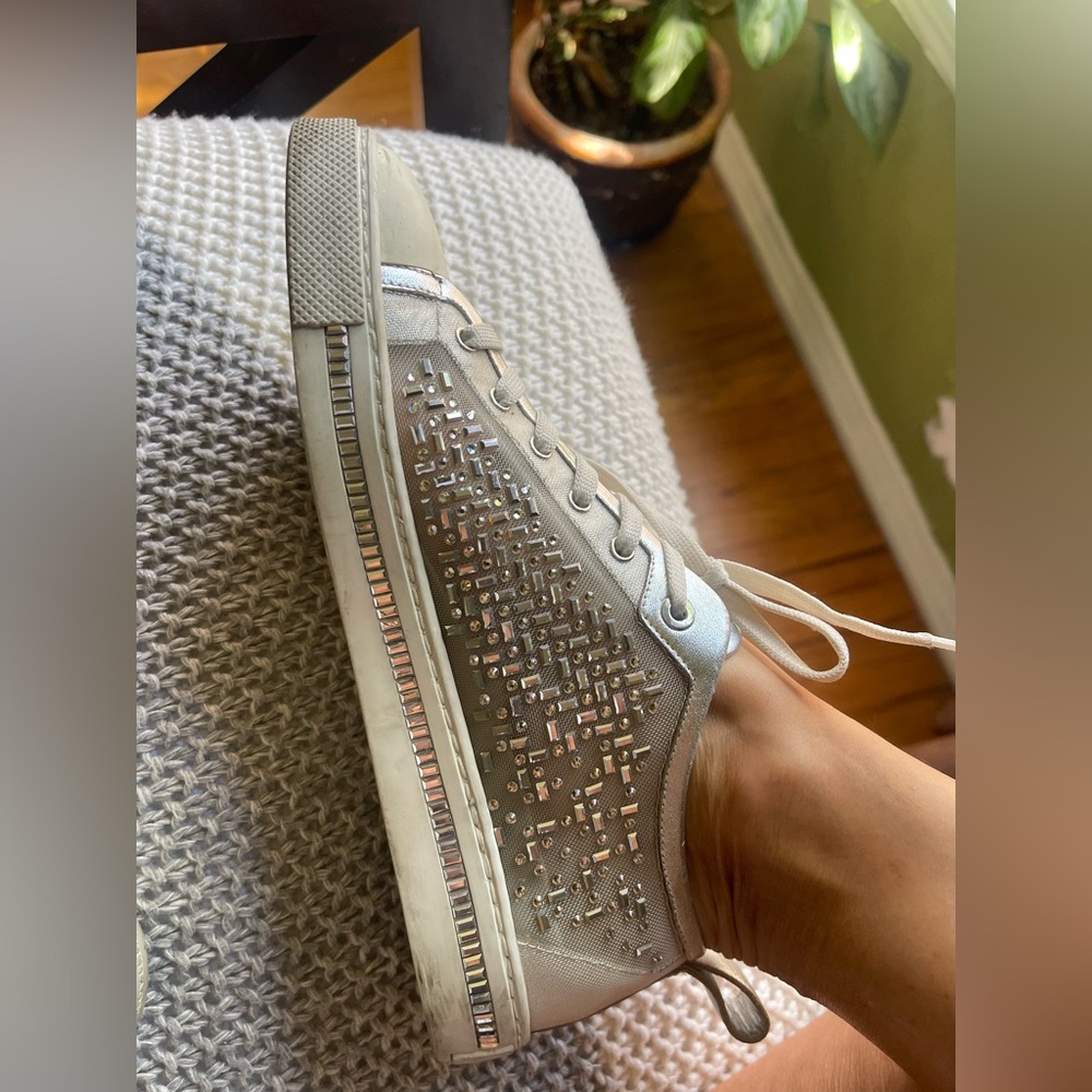 Rene Caovilla Silver and White Embellished Sneakers